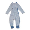 Baby wrap romper pajamas in ice blue made from organic cotton