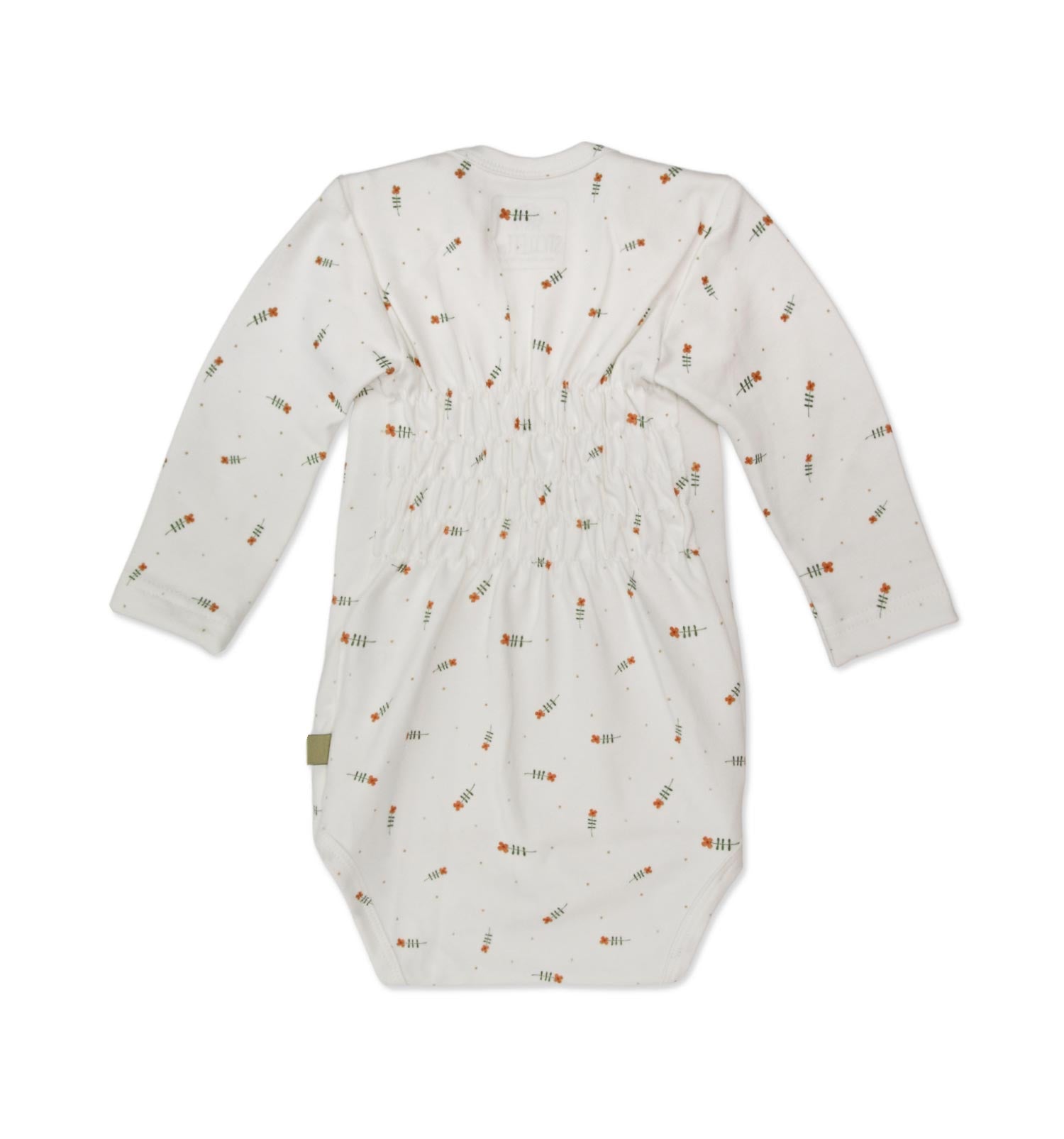 Baby Body langarm mit Schlupfkragen im Blumenmuster, Qualität aus Österreich