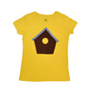 Girls' short-sleeved yellow T-shirt with birdhouse