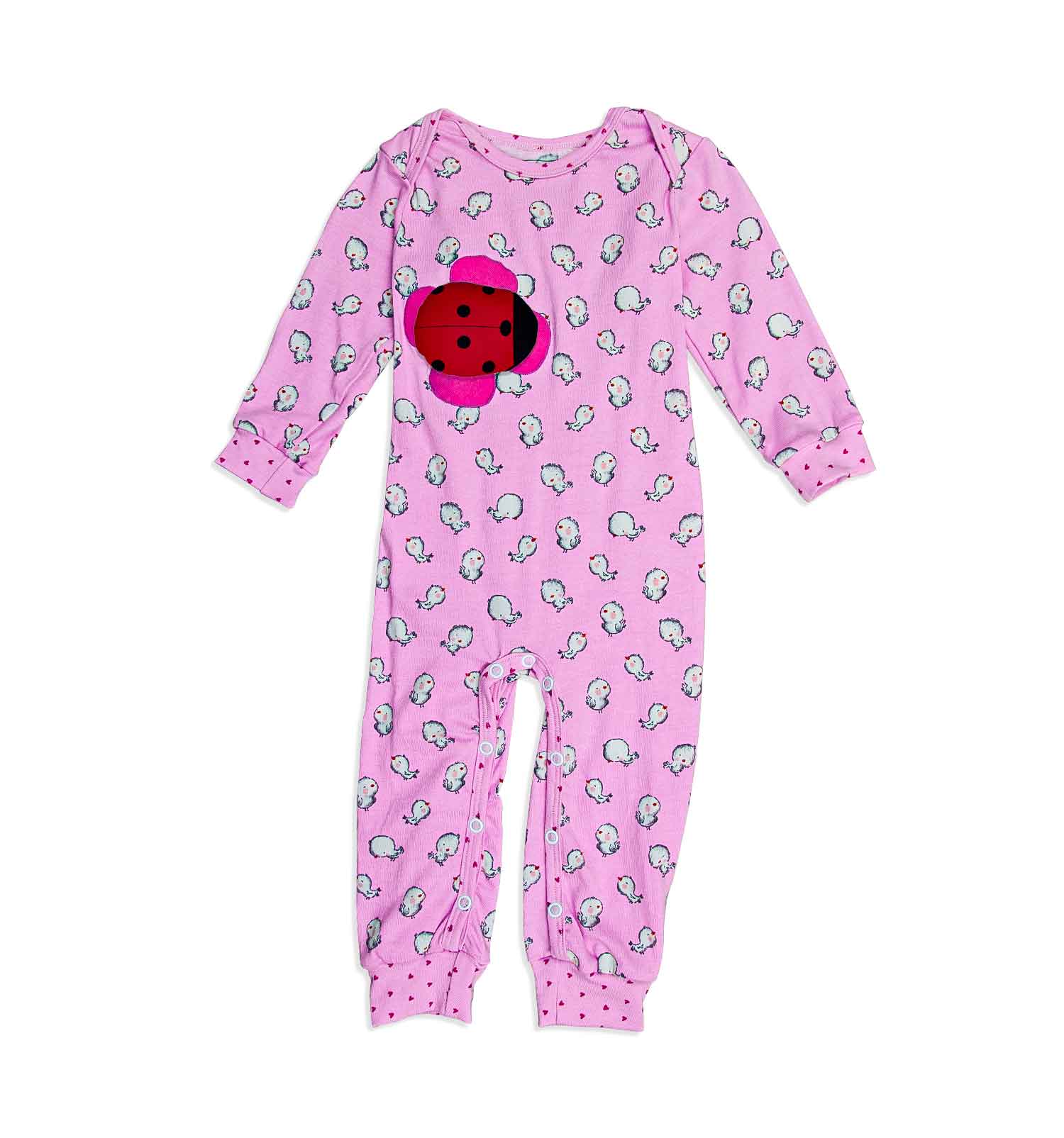 Mädchen Schlafanzug Baby-Overall mit Piepmatz in Bubblegum-Pink | sticklett Online Store.
